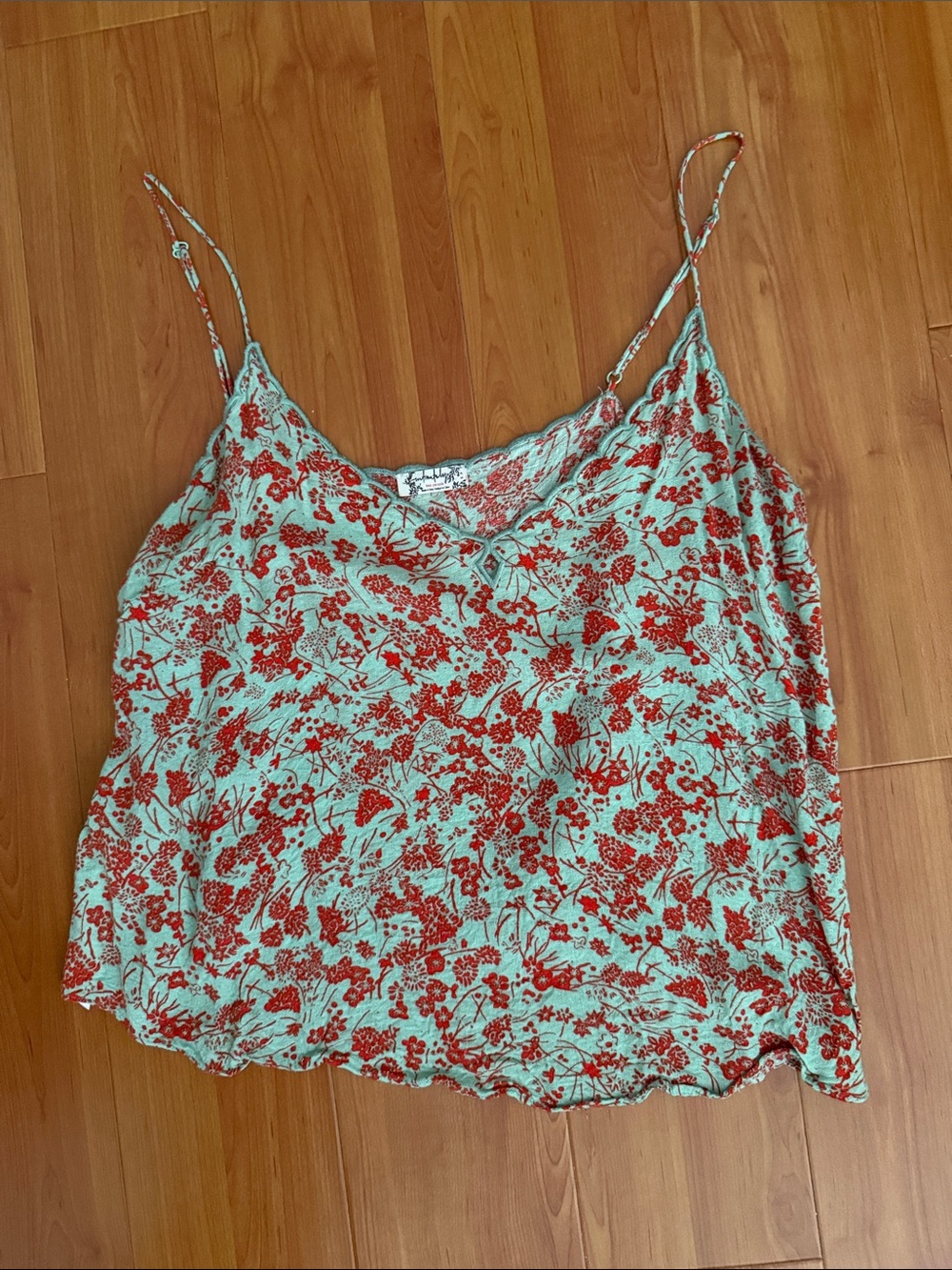 Free People Mint Green & Coral Floral Lace-Trim Cami